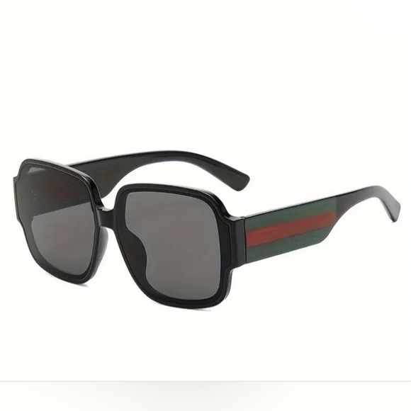 Italian Designer Red/Green Stripe Big Black Oversized Sunglasses ITALY - Picture 4 of 4